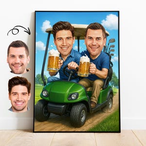 友人への面白いゴルフギフト。カスタム似顔絵ゴルフ仲間のビールアート。ゴルファー、お父さん、兄弟、友人への誕生日や独身パーティーのギフト。