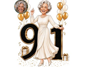 91st Birthday Caricature for Woman, 91st Birthday Card, 91st Birthday Woman Cartoon Portrait, 91st Birthday Gift for Her, 91st Portrait