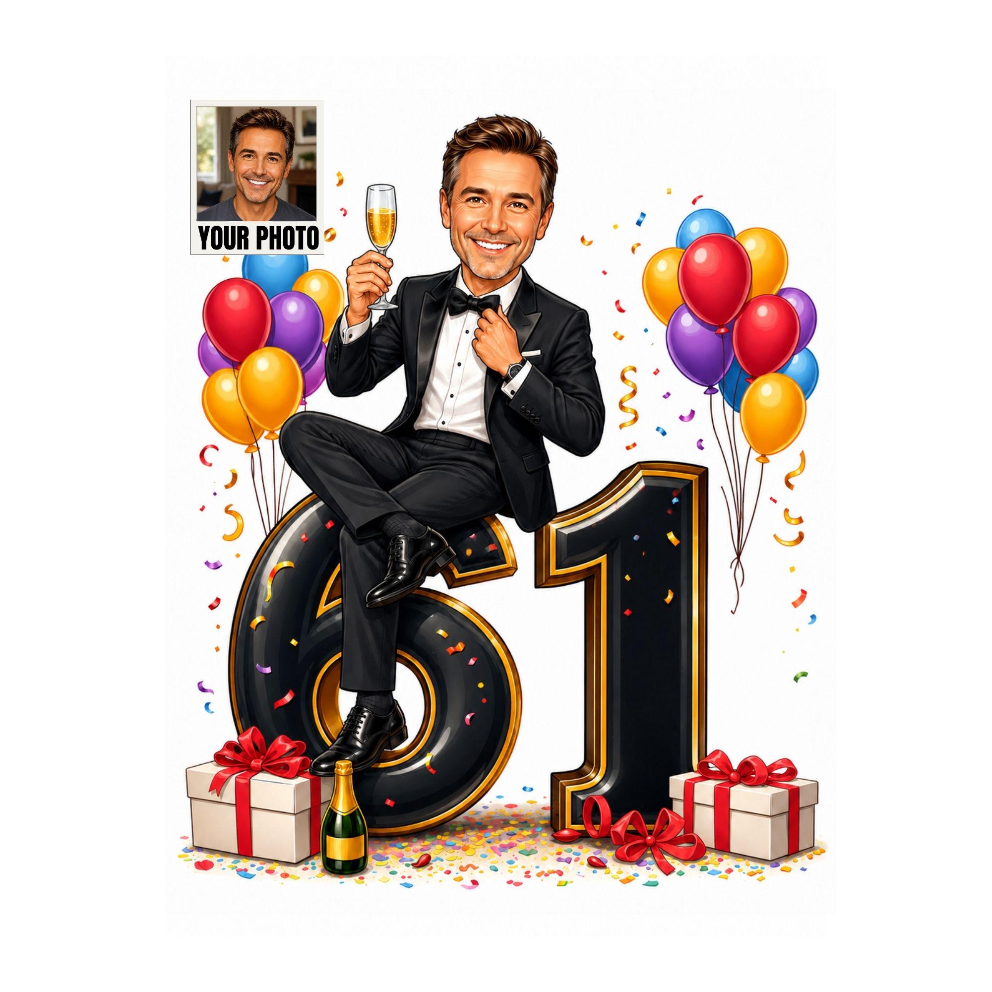 61st Birthday Man Cartoon Portrait from photo