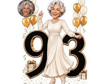 93rd Birthday Caricature for Woman, 93rd Birthday Card, 93rd Birthday Woman Cartoon Portrait, 93rd Birthday Gift for Her, 93rd Portrait