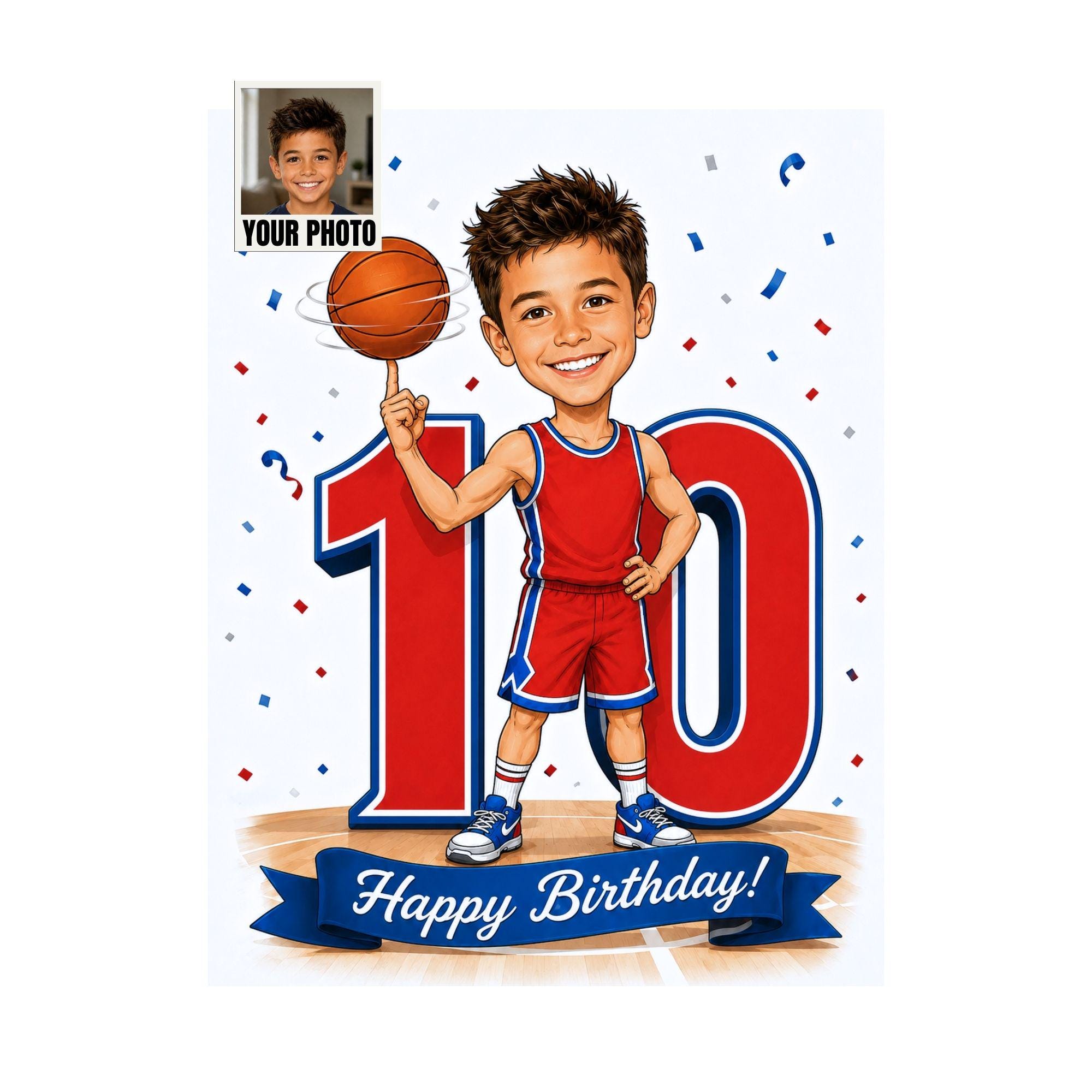 10th Birthday Basketball Cartoon Portrait for Him from photo
