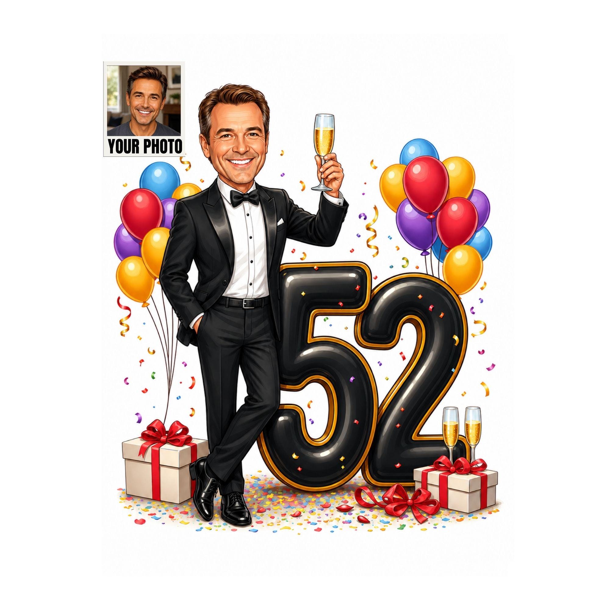52nd Birthday Man Cartoon Portrait from photo