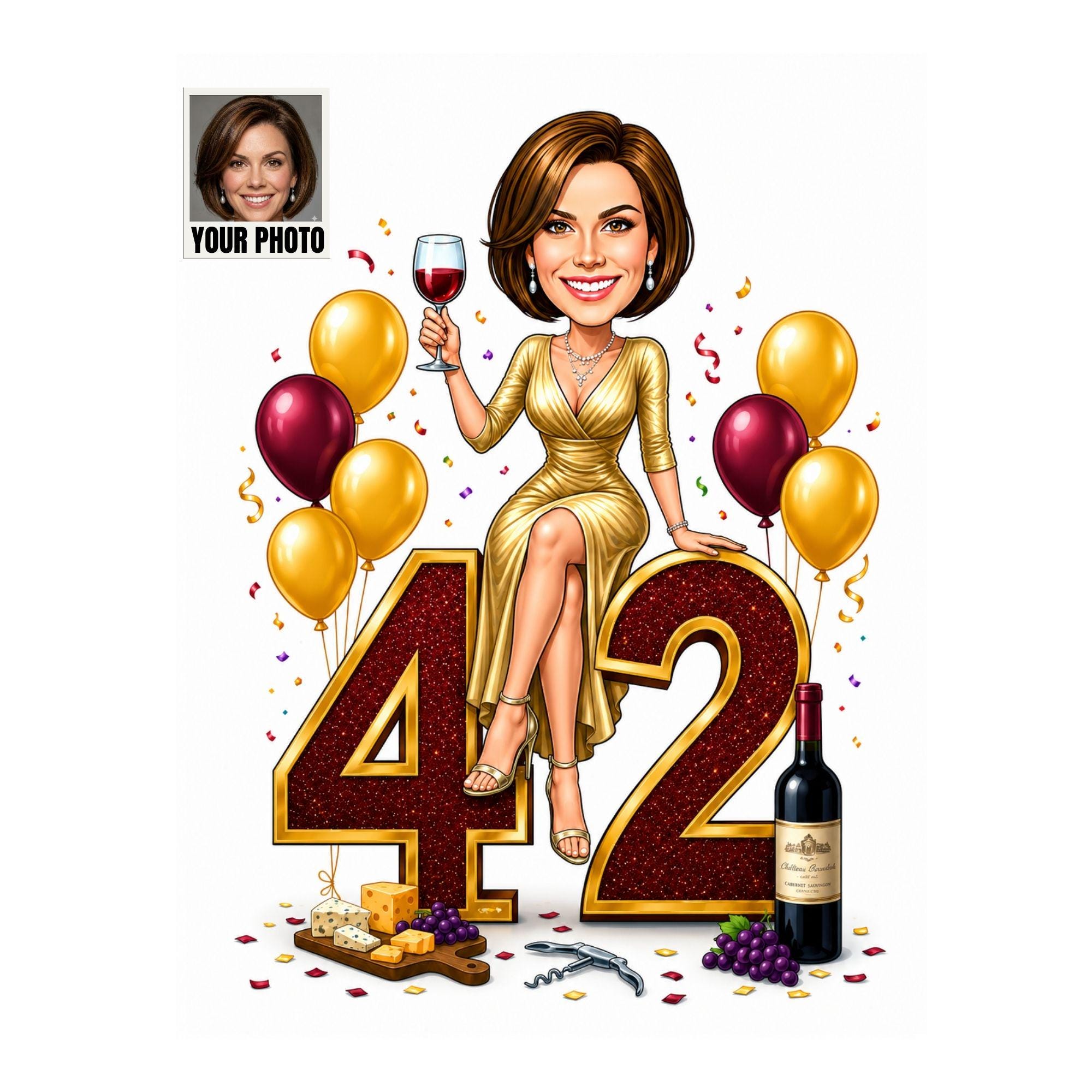42nd Birthday Cartoon Portrait for Her from photo