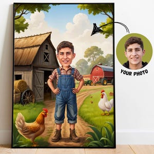 Benutzerdefinierte Bauer Karikatur, Teenager Bauer Cartoon Porträt, einzigartiges Geburtstagsgeschenk für Kinder, Bauer Wandkunst, Bauer Kinder Geschenkideen
