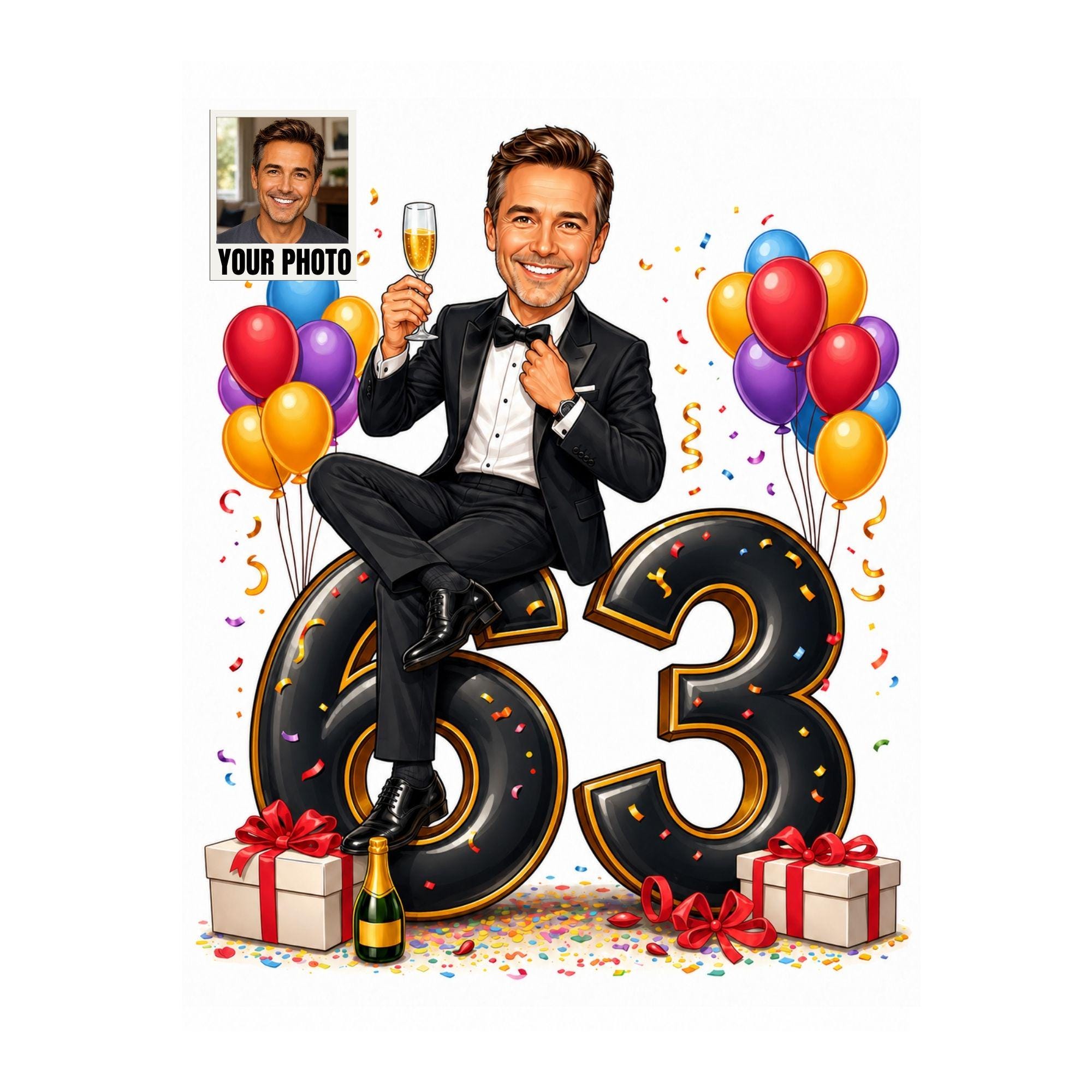 63rd Birthday Man Cartoon Portrait from photo