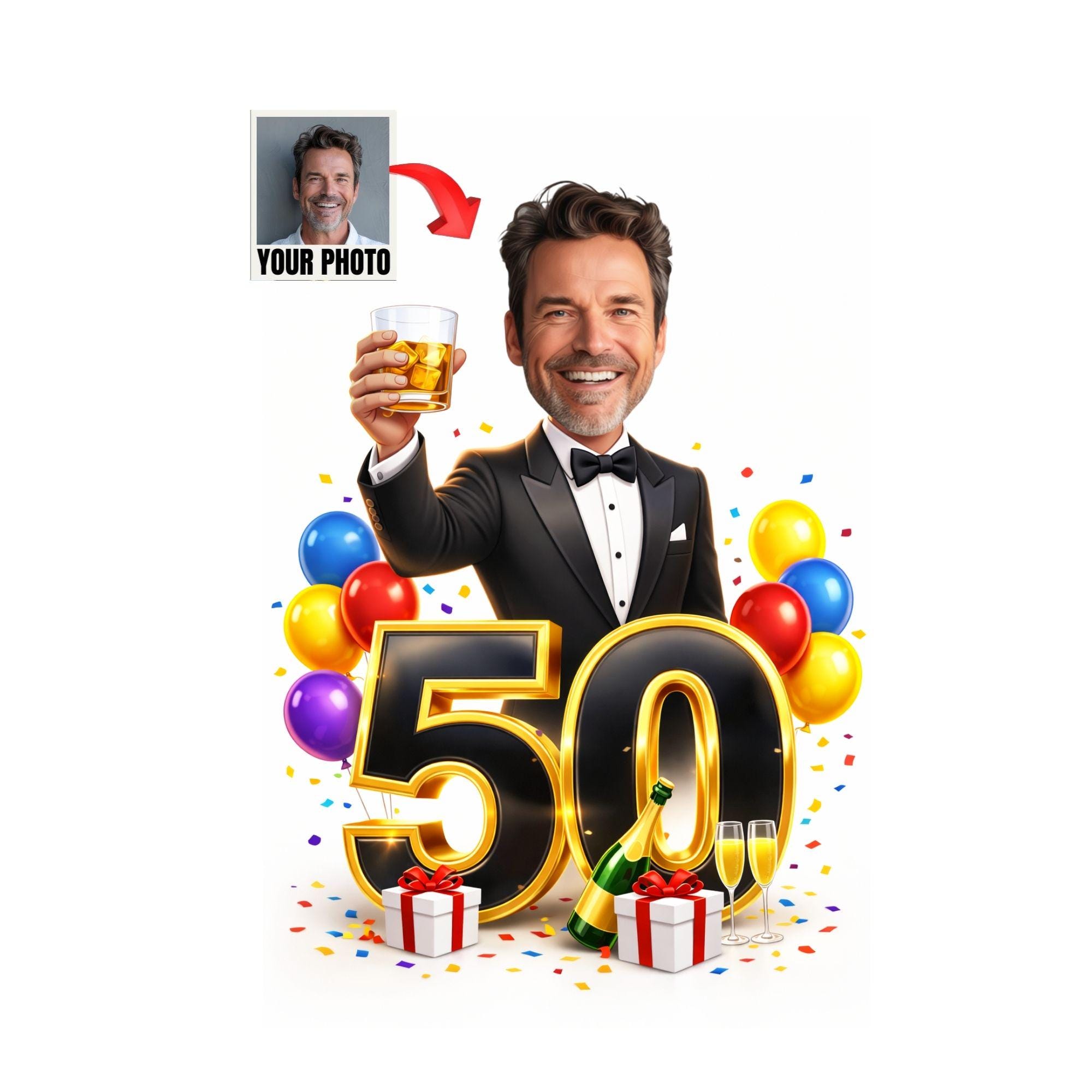 Custom 50th Birthday Caricature from photo
