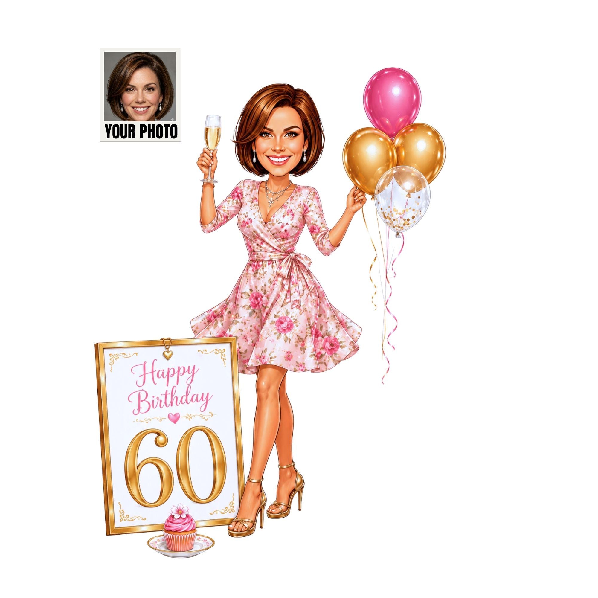Custom 60th Birthday Cartoon for Her from photo