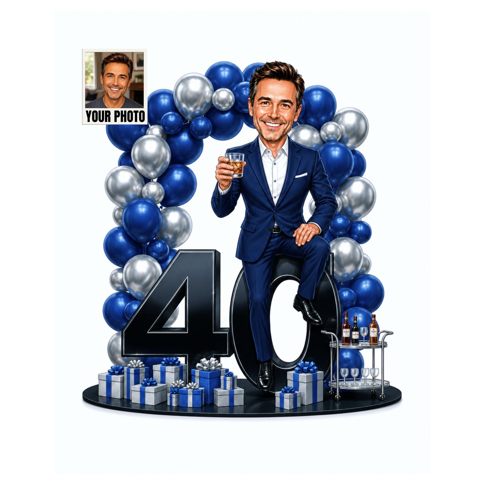 40th Birthday Man Cartoon Portrait for Him from photo