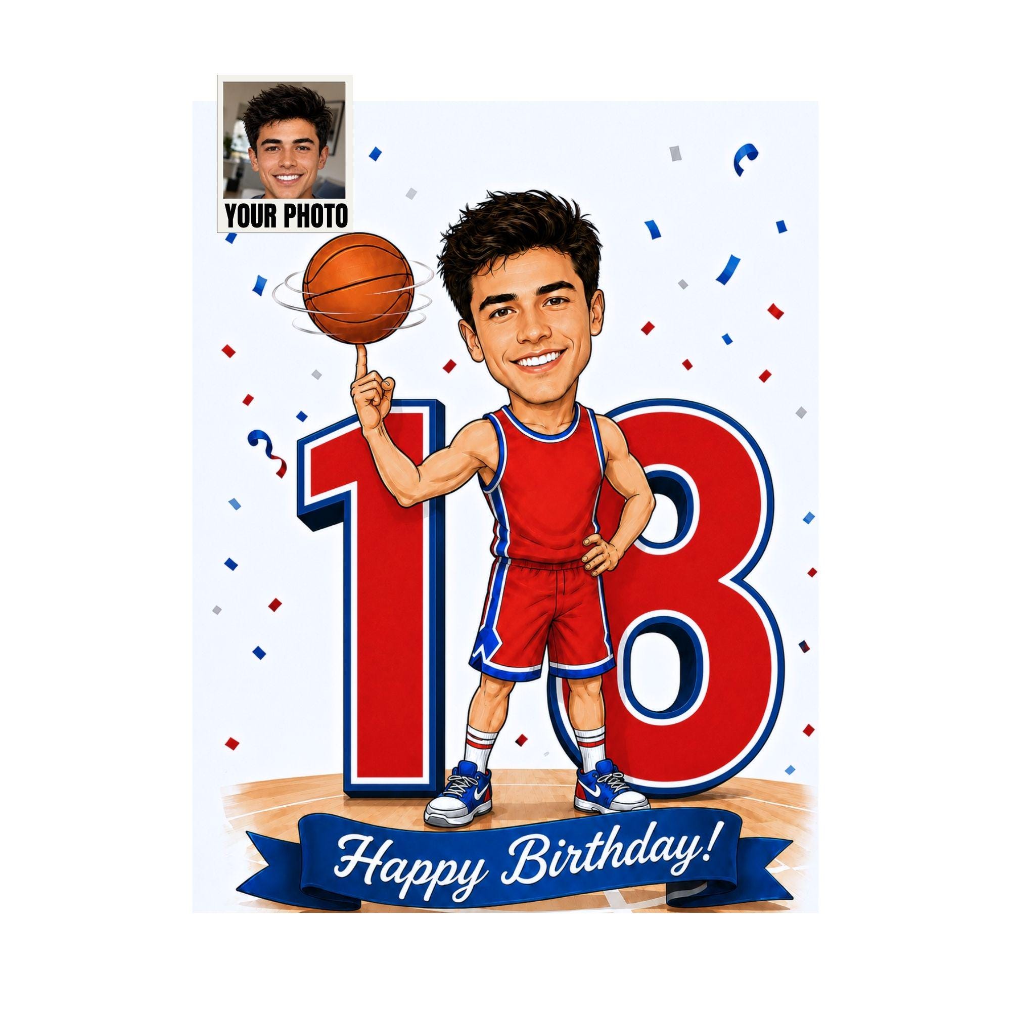 18th Birthday Basketball Cartoon Portrait for Him from photo