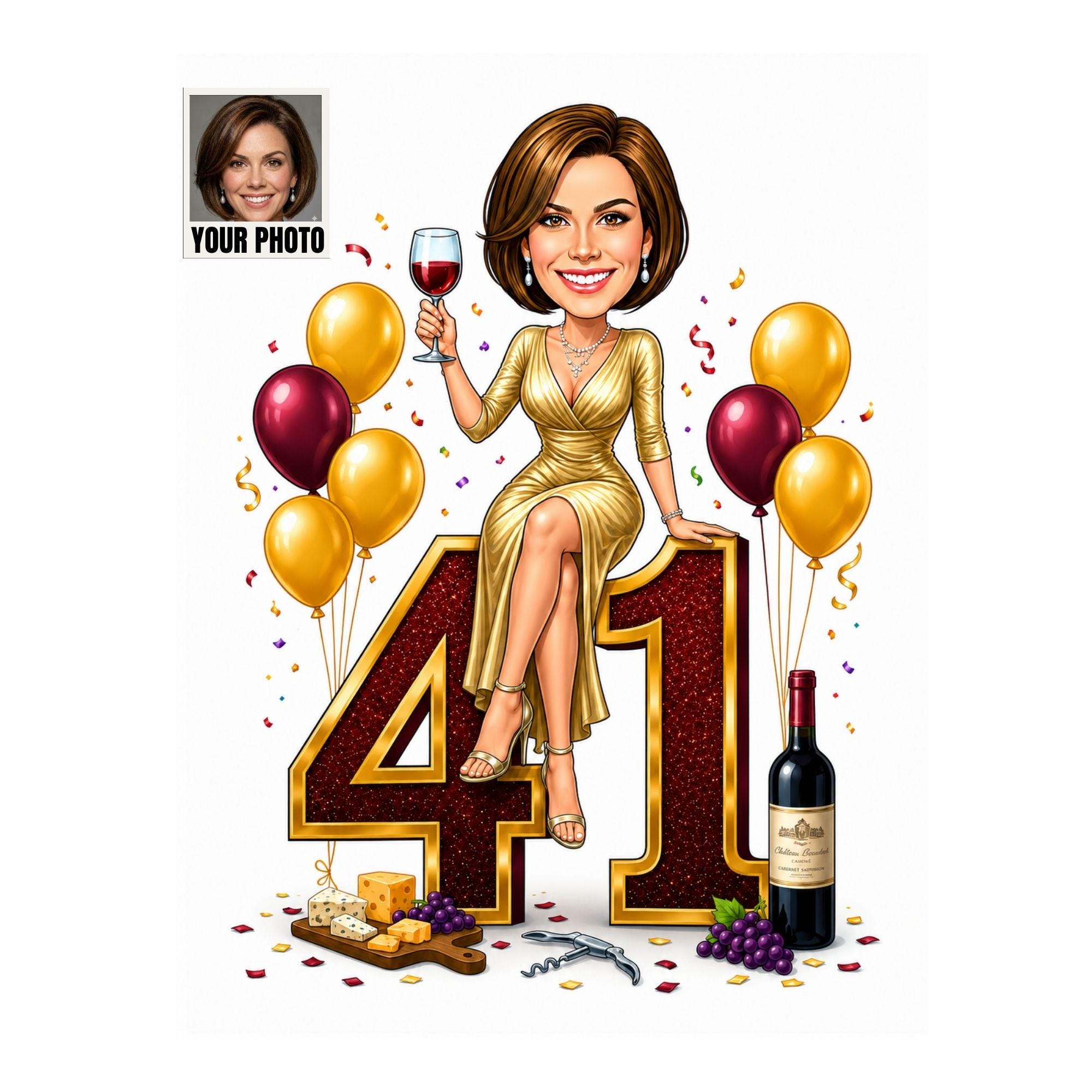41st Birthday Cartoon Portrait for Her from photo