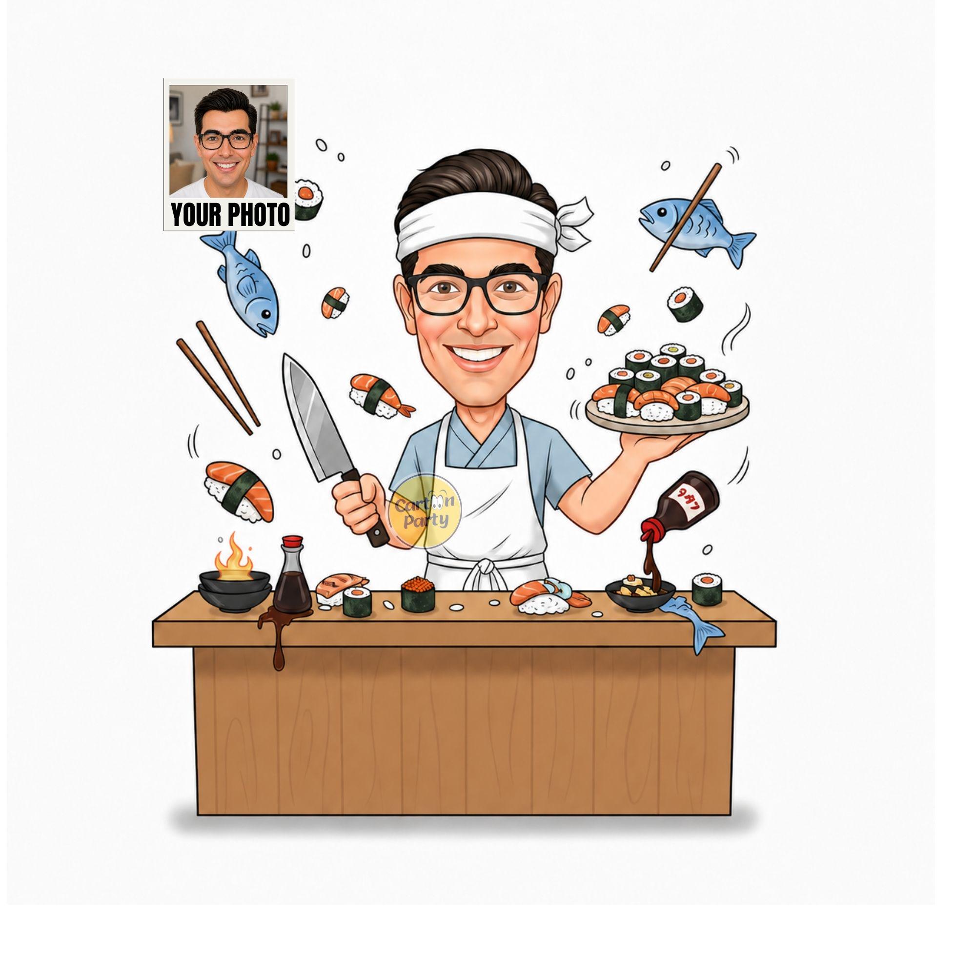 Sushi Chef Caricature from Photo from photo