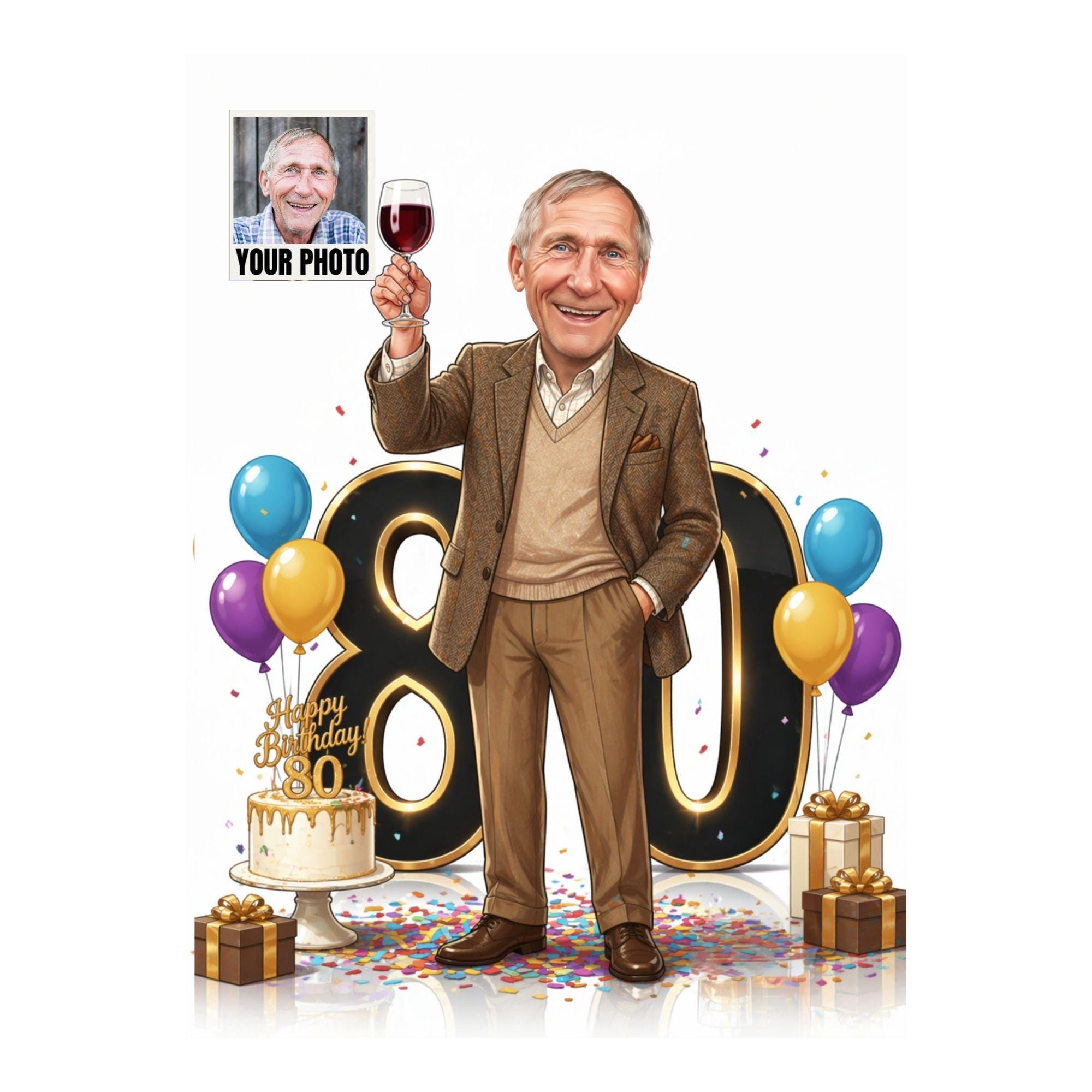 Custom 80th Birthday Caricature from photo