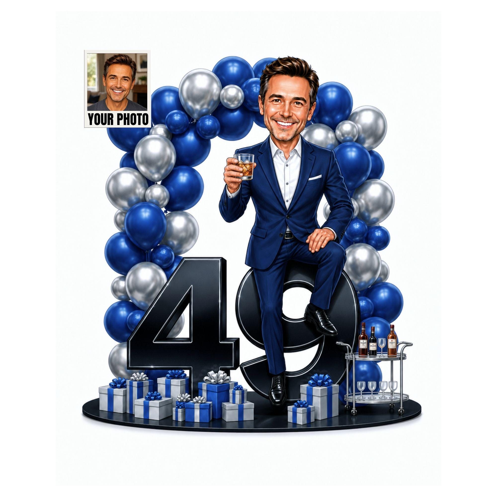 49th Birthday Man Cartoon Portrait for Him from photo