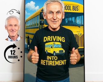 Custom School Bus Driver Caricature: Funny Retirement Gift (Digital Download)