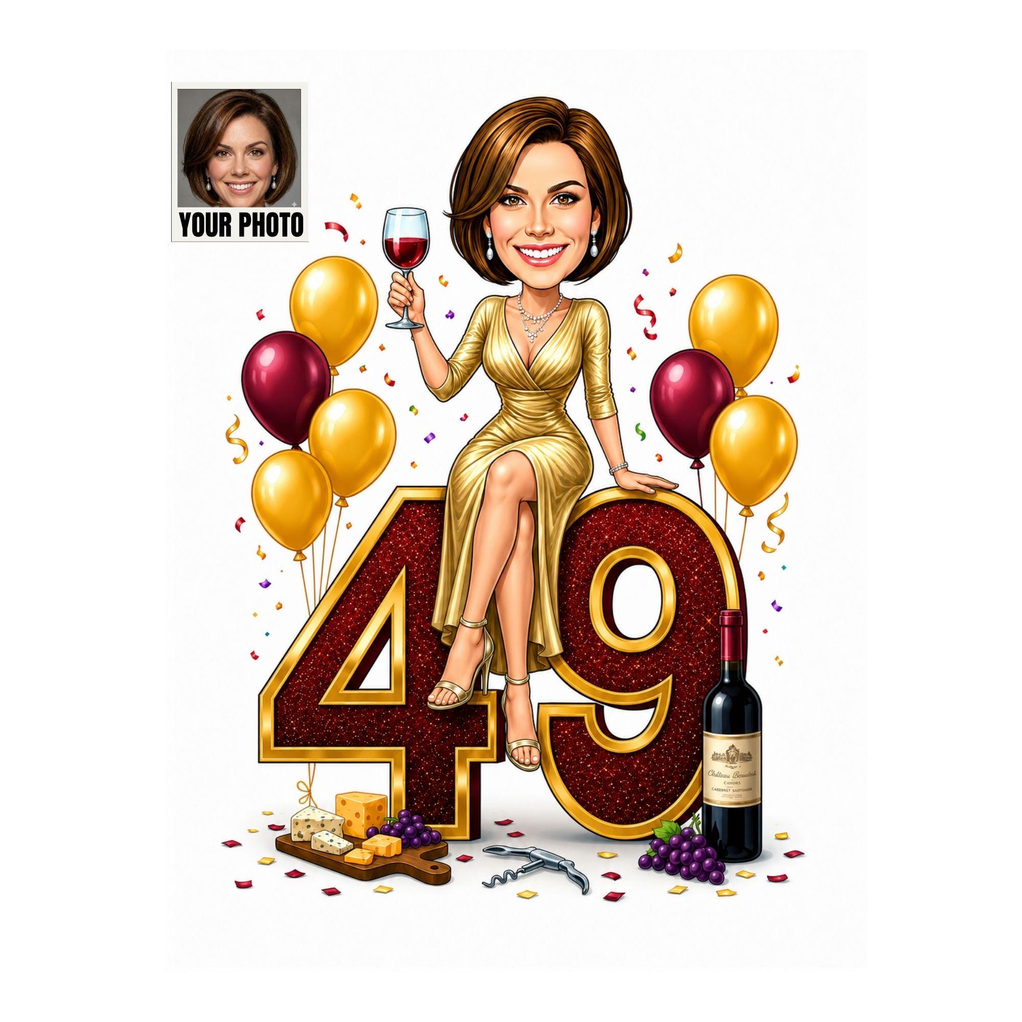 49th Birthday Cartoon Portrait for Her from photo