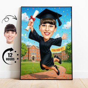 Regalo para graduados, retrato de graduación personalizado a partir de una foto, divertido marco de pared personalizado de graduación universitaria, descarga digital