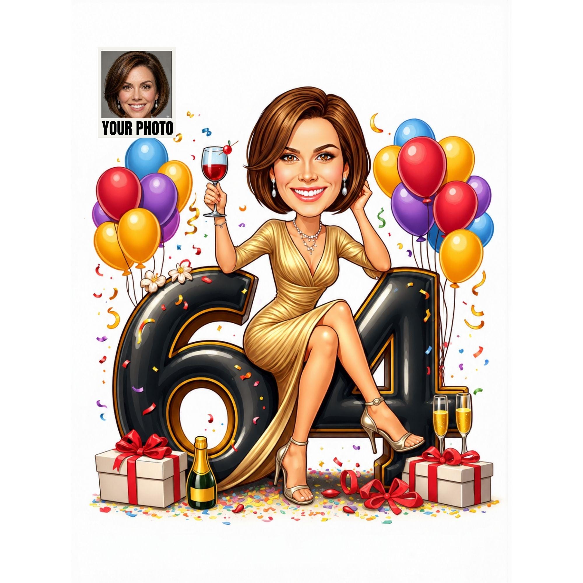 Custom 64th Birthday Caricature from photo