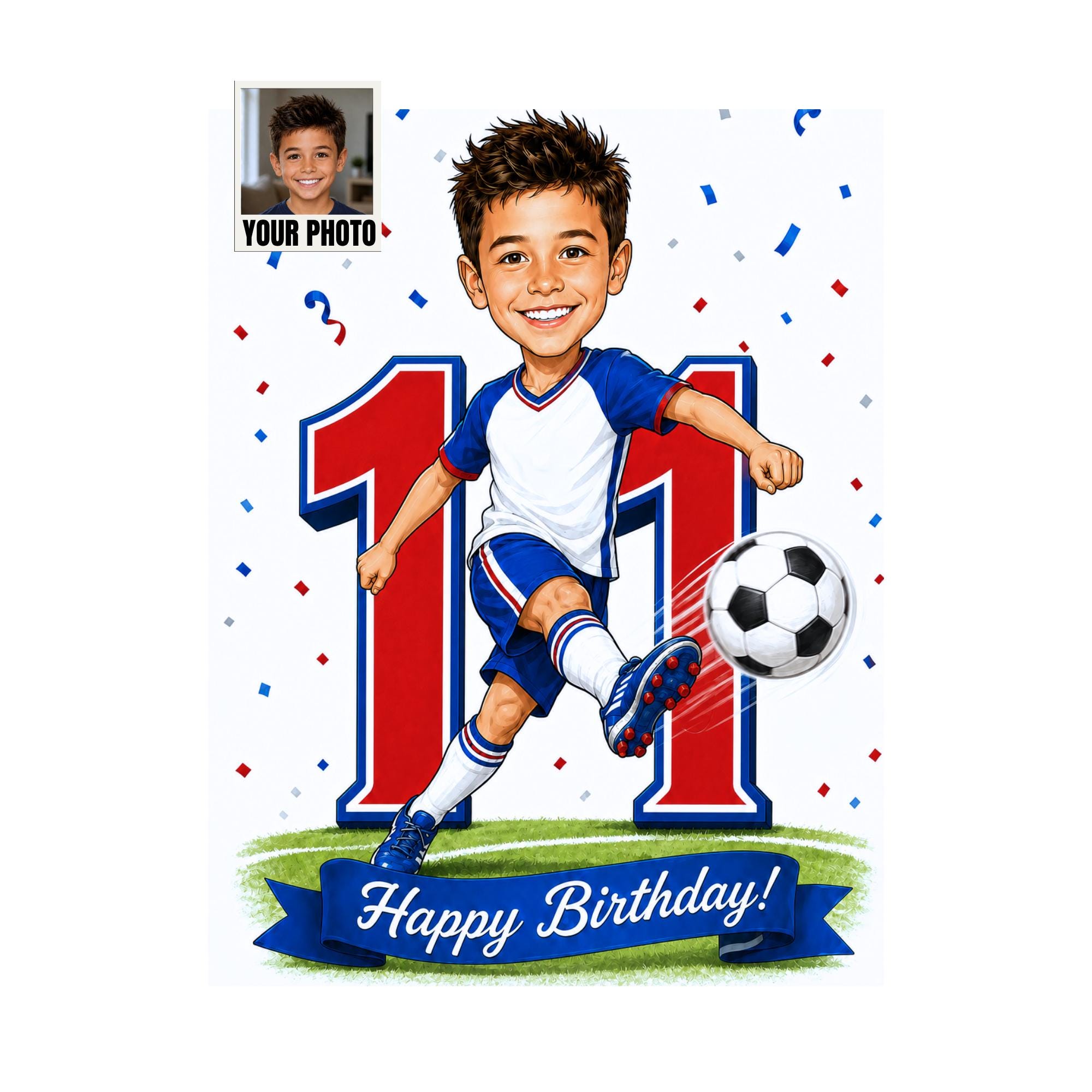 11th Birthday Football Cartoon Portrait for Him from photo