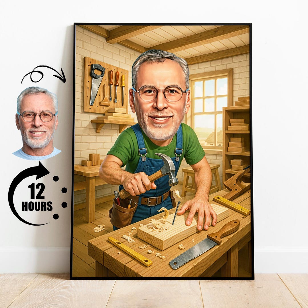 Custom Carpenter Caricature: Funny Woodworker Portrait (digital ...