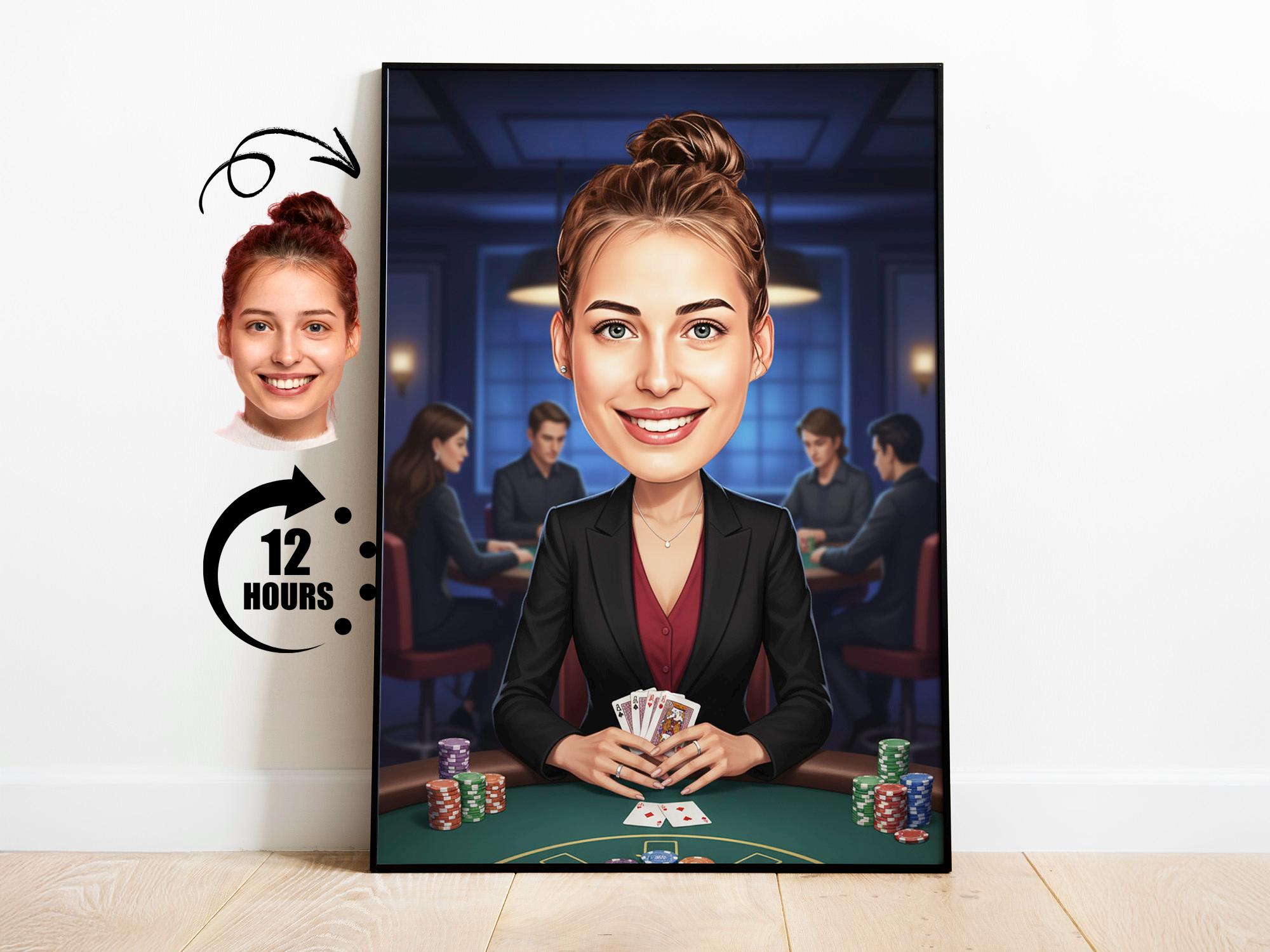 Female Poker Player Caricature from photo