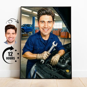 Personalised Caricature of a Male Mechanic, Mechanic Caricature, Custom Mechanic Gift, Mechanic Art, Automotive Gift, Digital Download