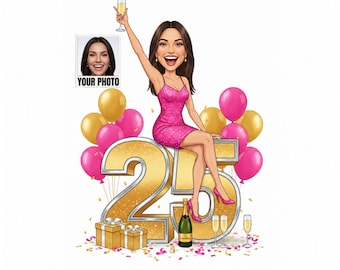 Custom 25th Birthday Caricature, Funny 25th Birthday Gift, 25th Birthday Cartoon Portrait, 25th Birthday Decorations, 25th Birthday Card