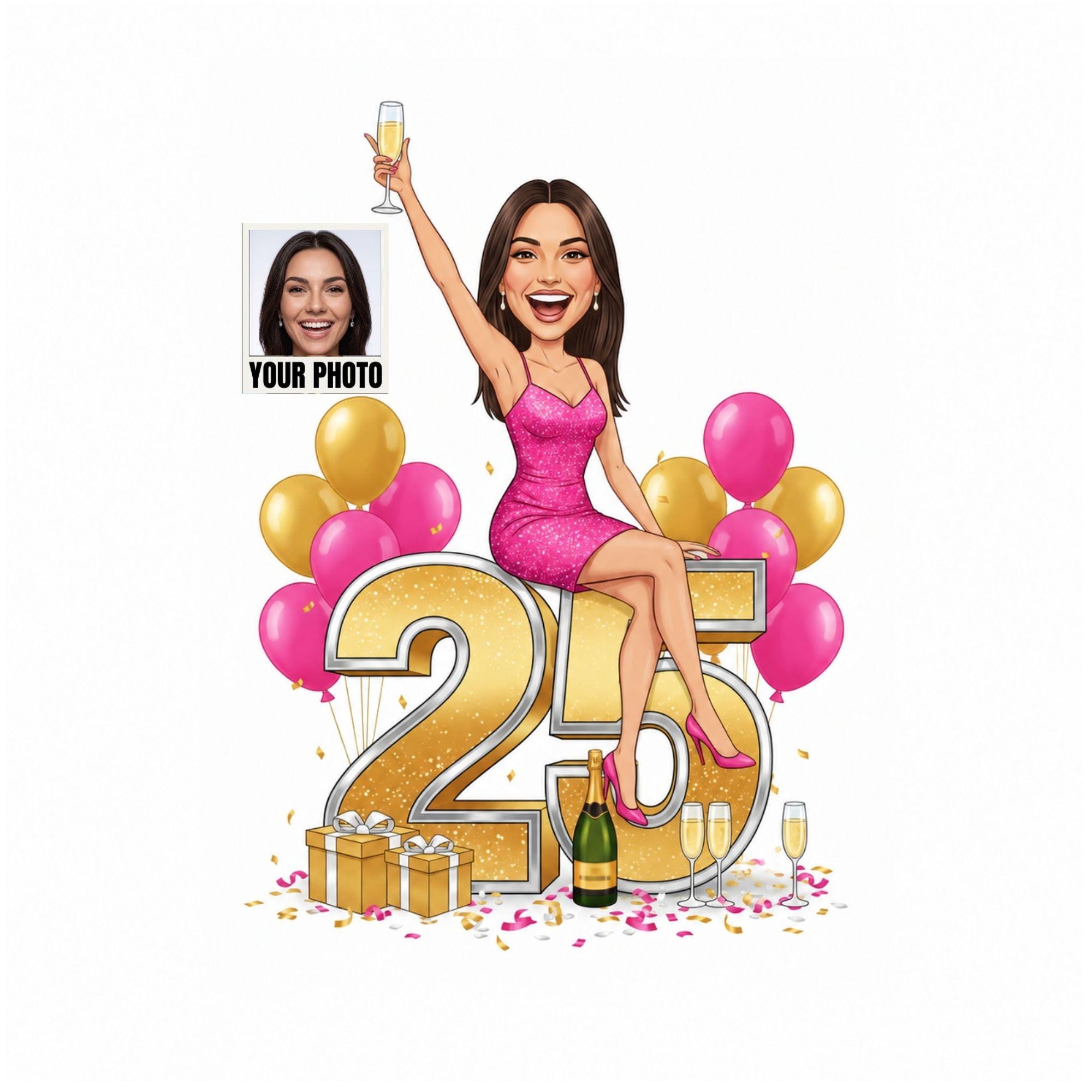 Custom 25th Birthday Caricature from photo