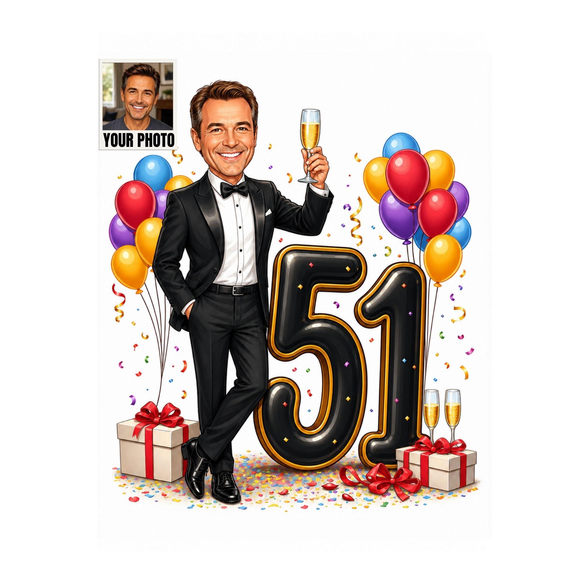 51st Birthday Man Cartoon Portrait from photo