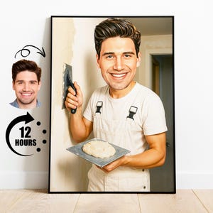 Regalo para yesero, caricatura personalizada de yesero a partir de una foto, retrato divertido de yesero, arte de yesero personalizado