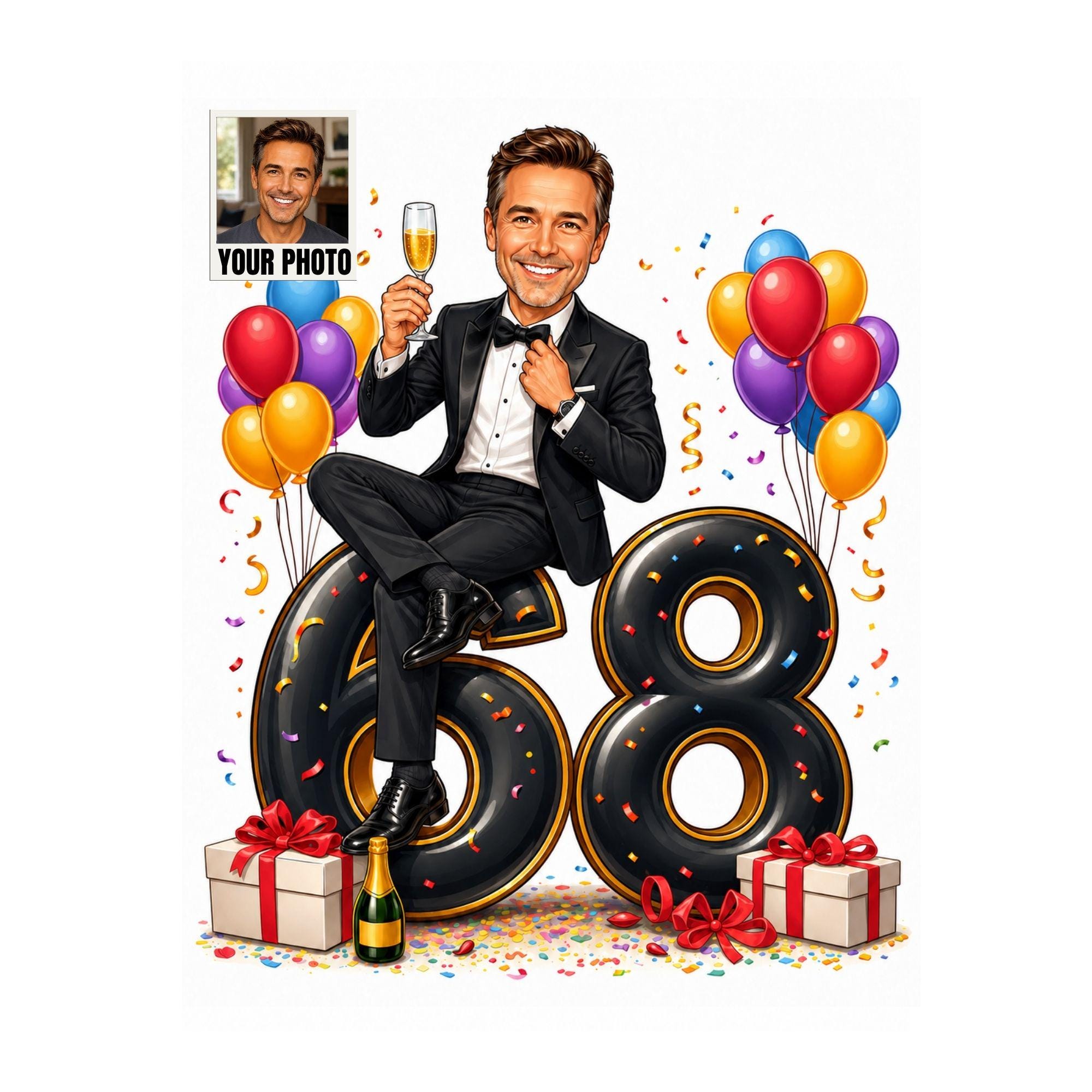 68th Birthday Man Cartoon Portrait from photo