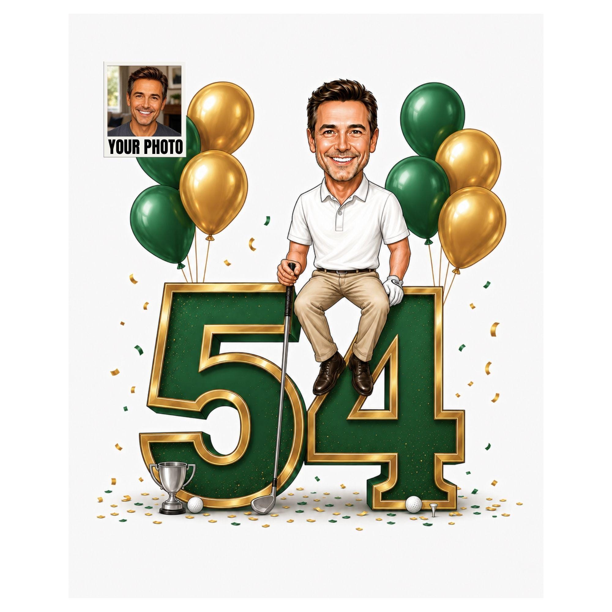 54th Birthday Golf Cartoon Portrait for Him from photo