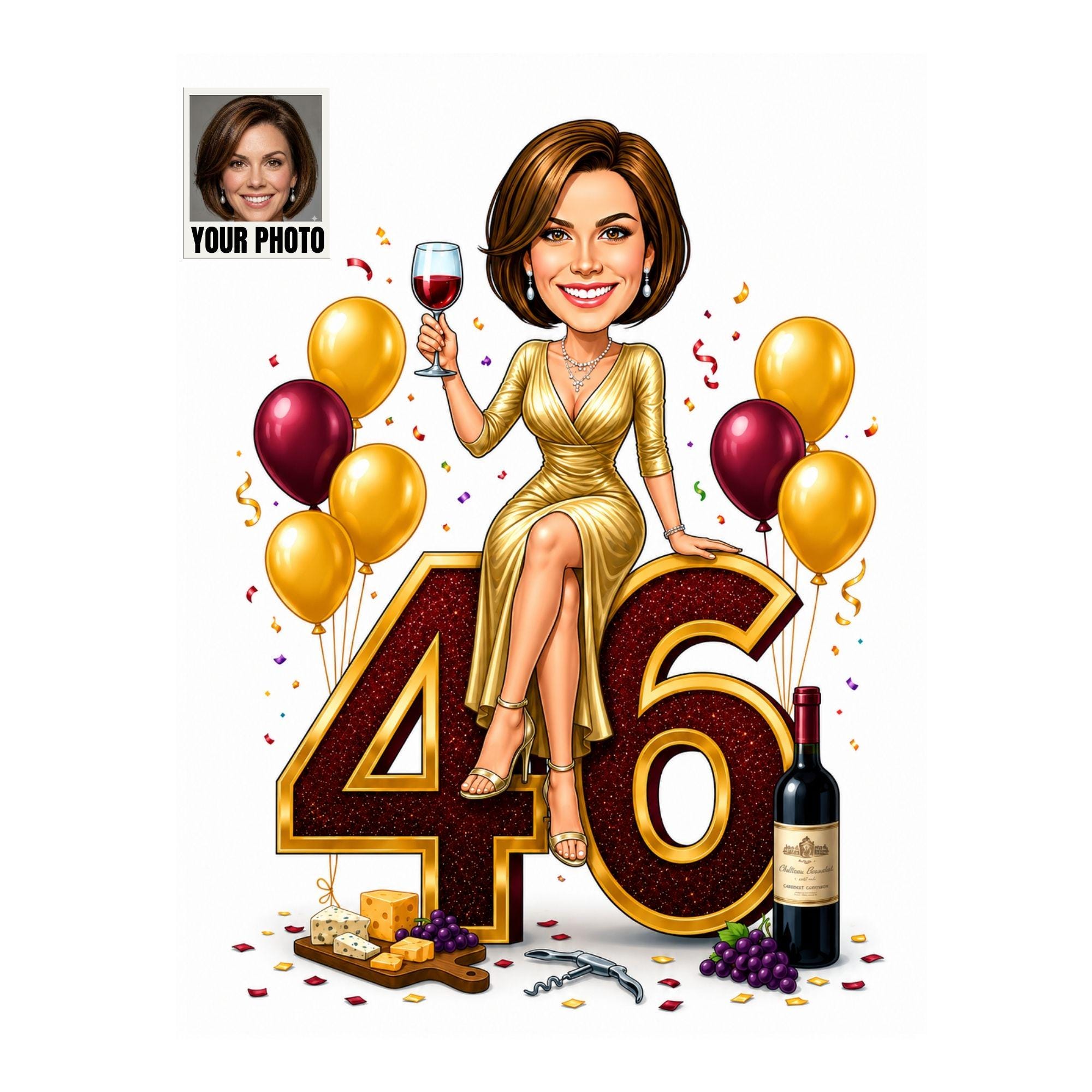 46th Birthday Cartoon Portrait for Her from photo
