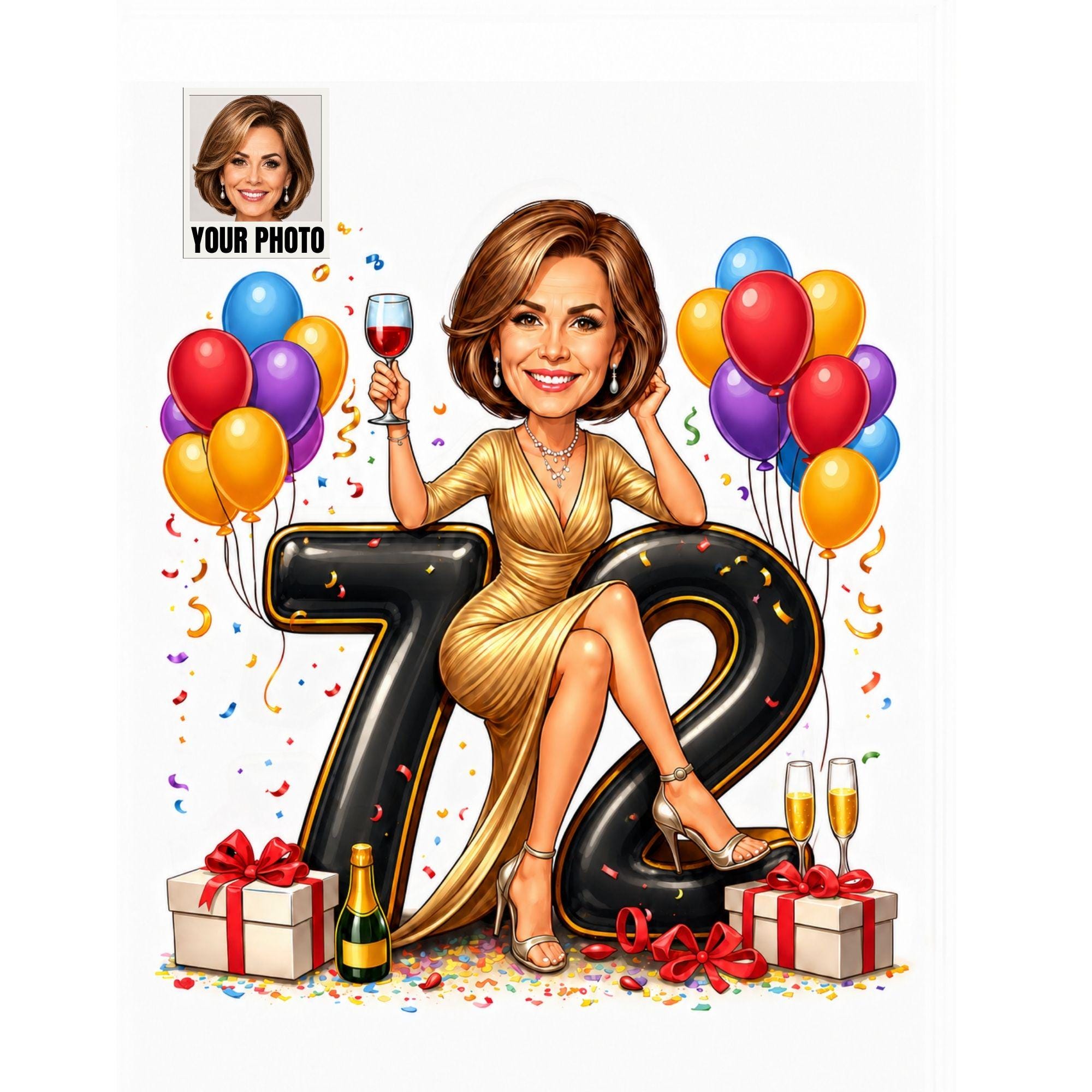 Custom 72nd Birthday Caricature from photo