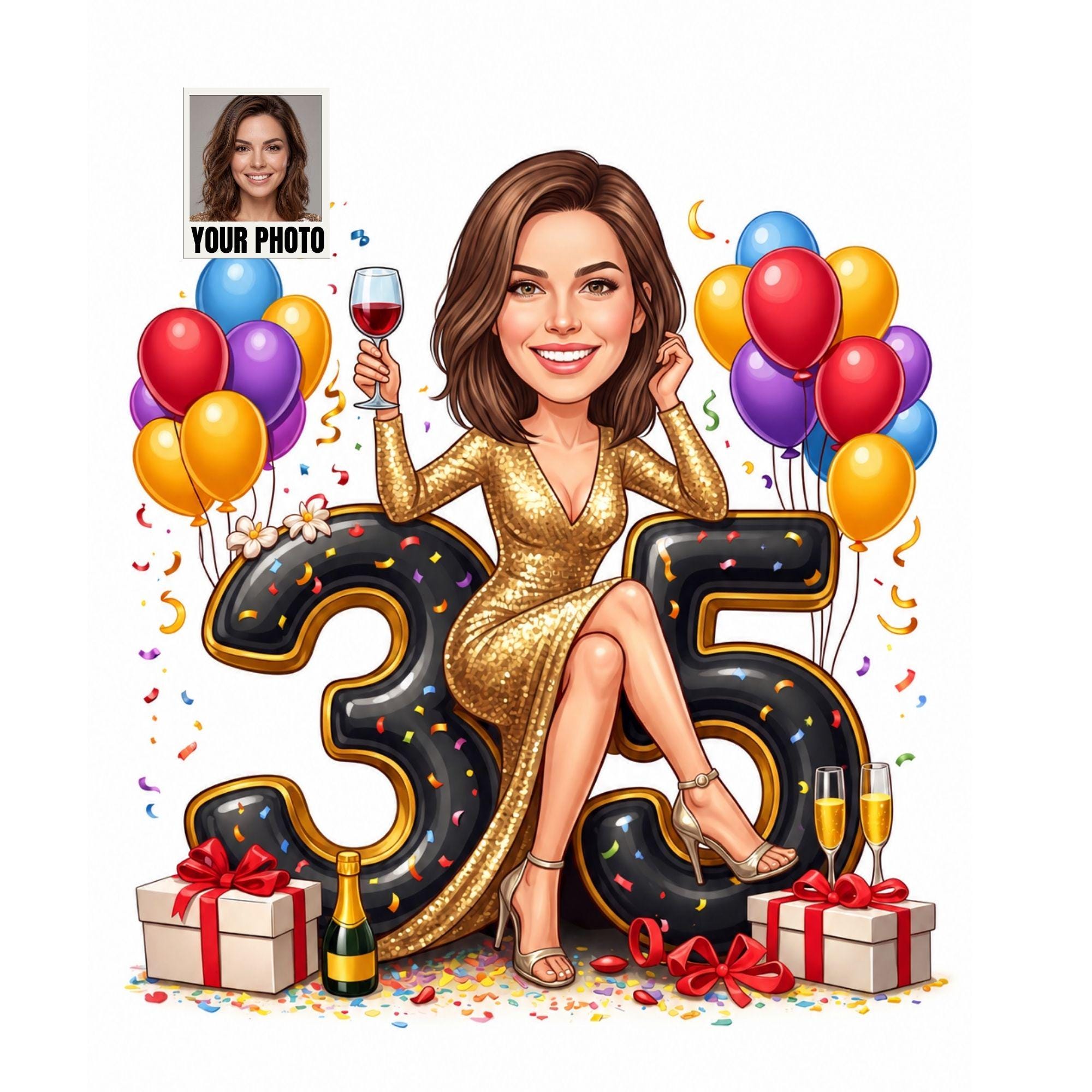 Custom 35th Birthday Caricature from photo