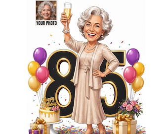 Custom 85th Birthday Caricature, Funny 85th Birthday Gift, 85th Birthday Cartoon Portrait, 85th Birthday Decorations, 85th Birthday Card