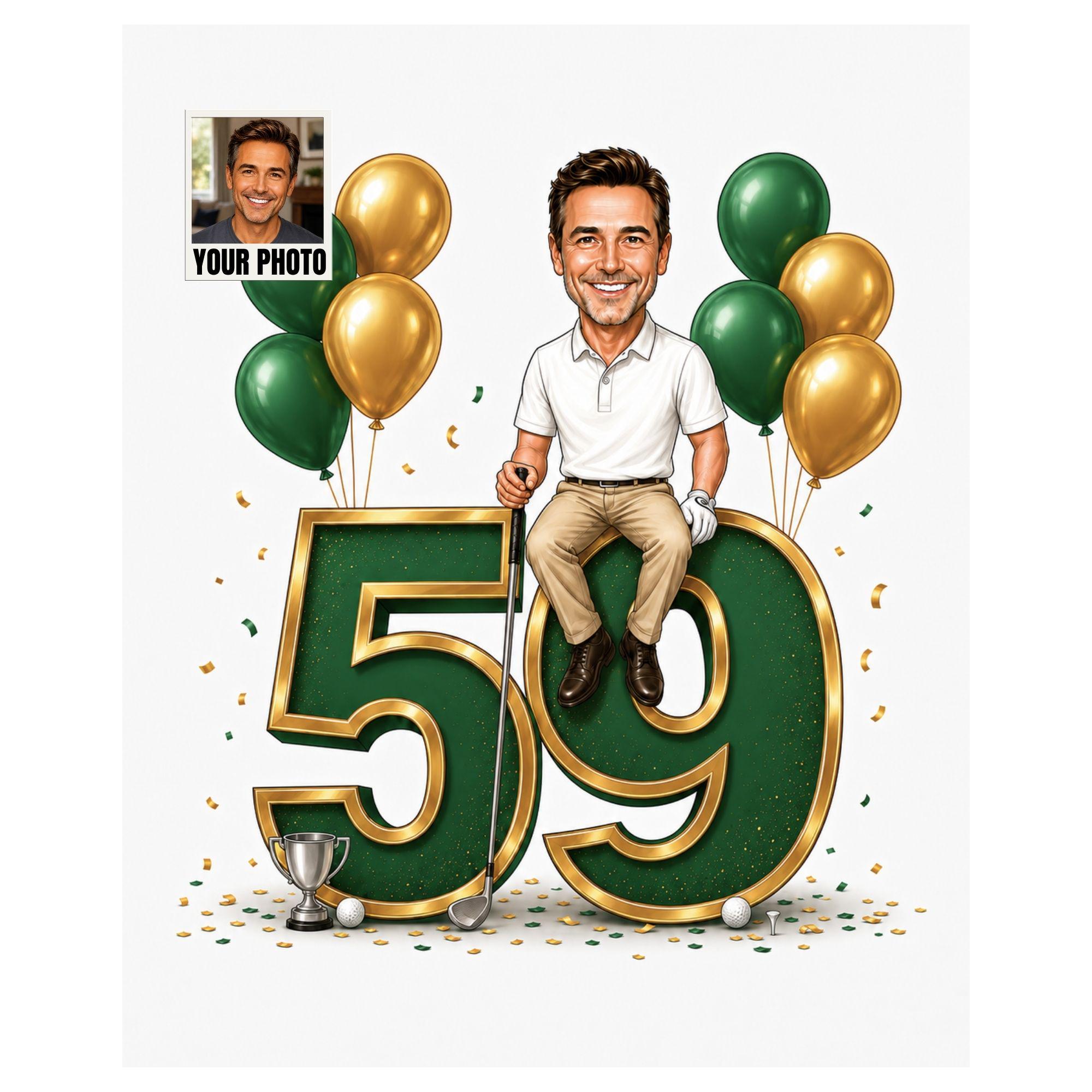 59th Birthday Golf Cartoon Portrait for Him from photo