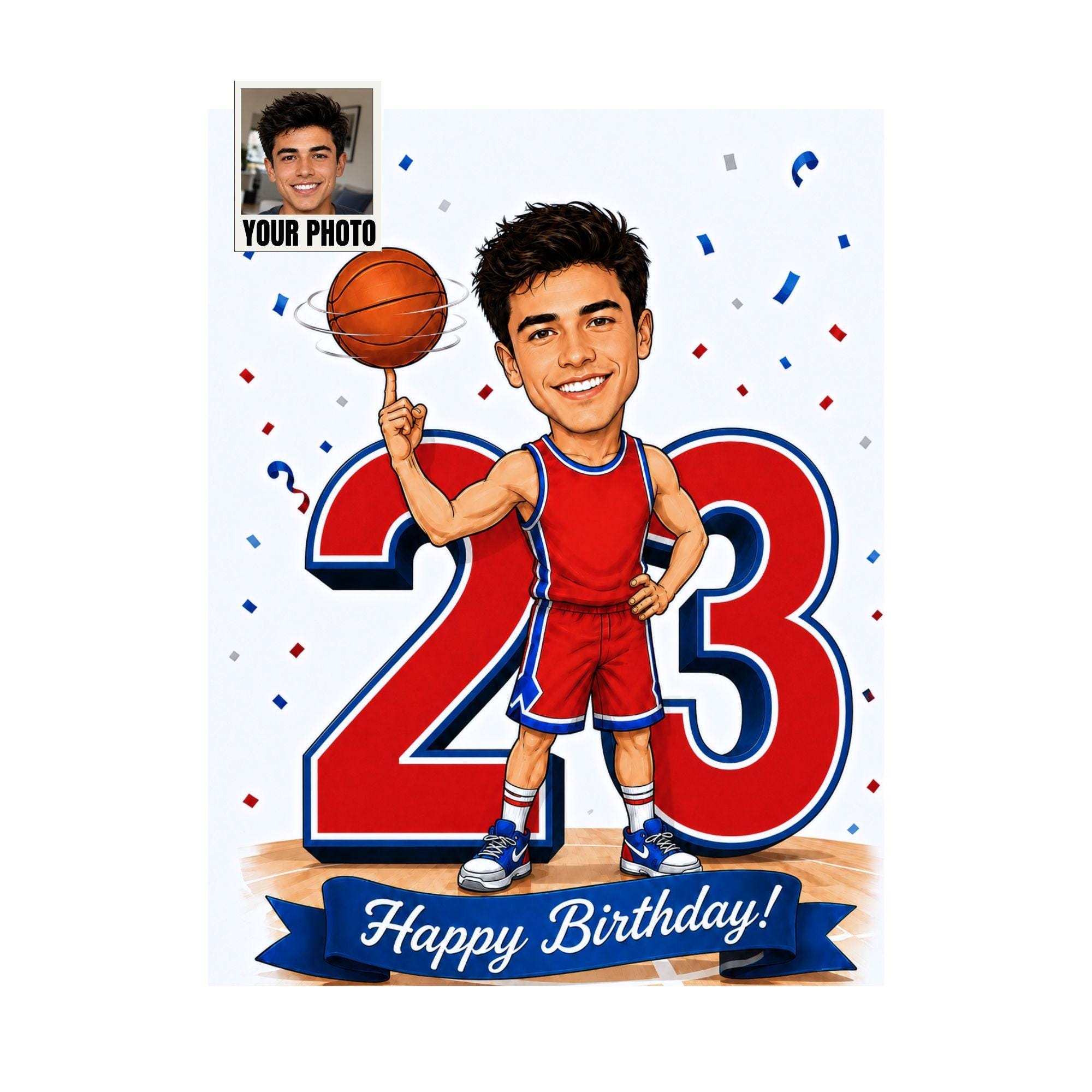 23rd Birthday Basketball Cartoon Portrait for Him from photo