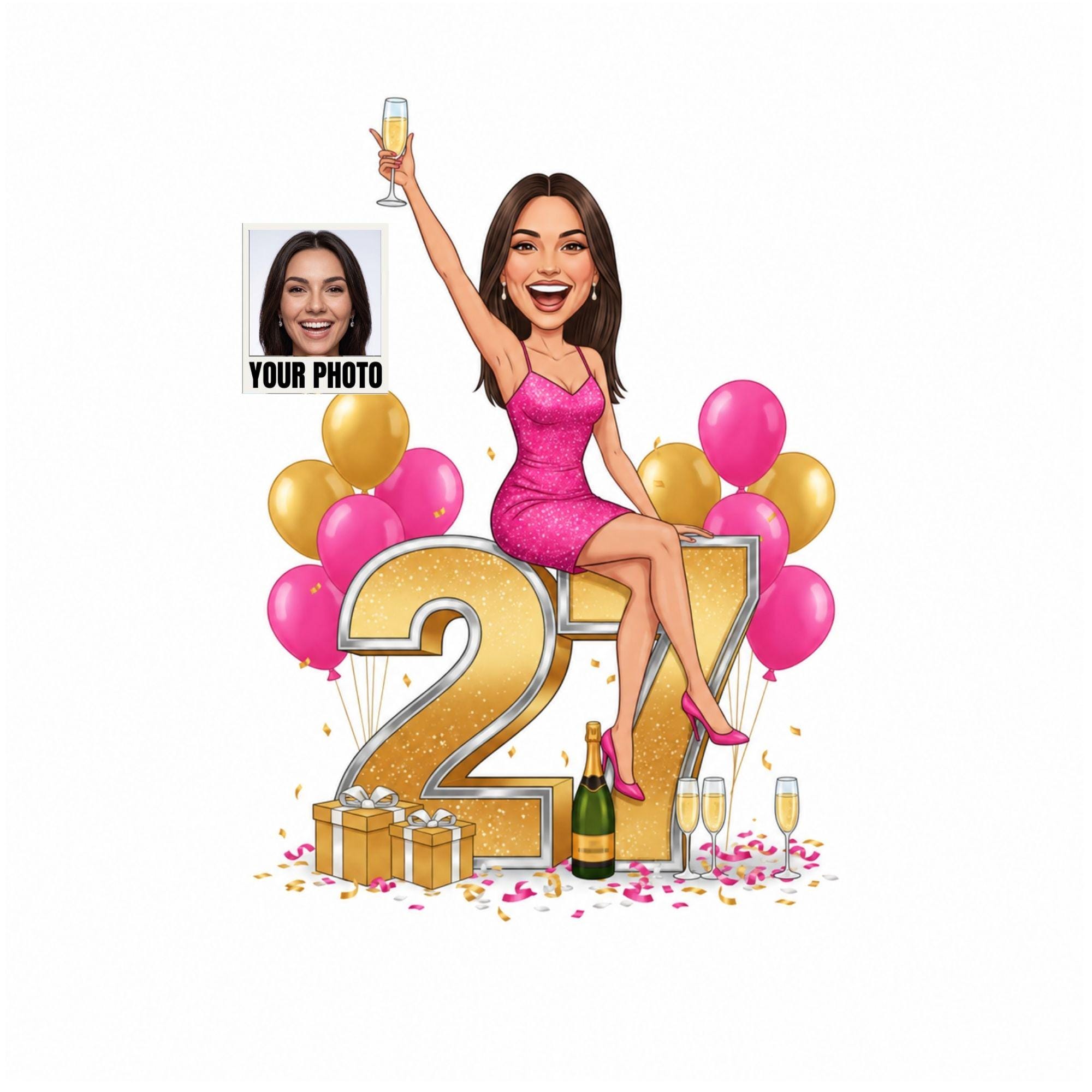 Custom 27th Birthday Caricature from photo