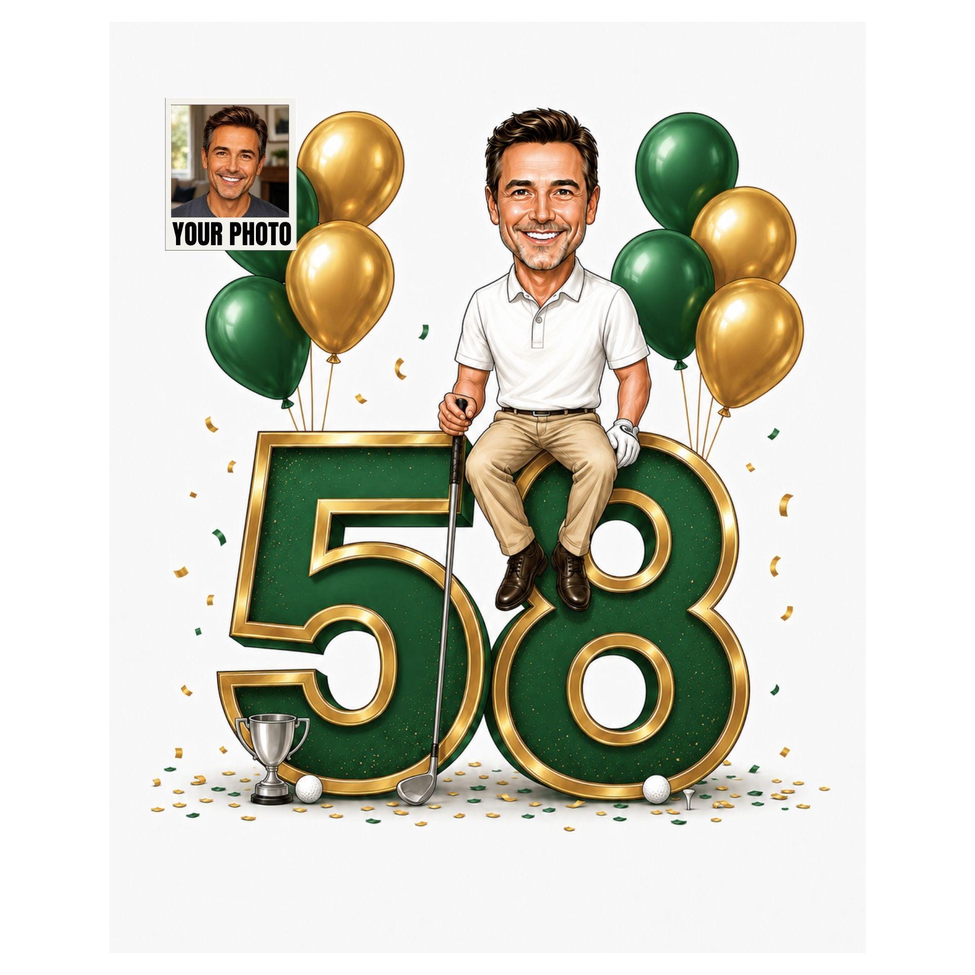 58th Birthday Golf Cartoon Portrait for Him from photo