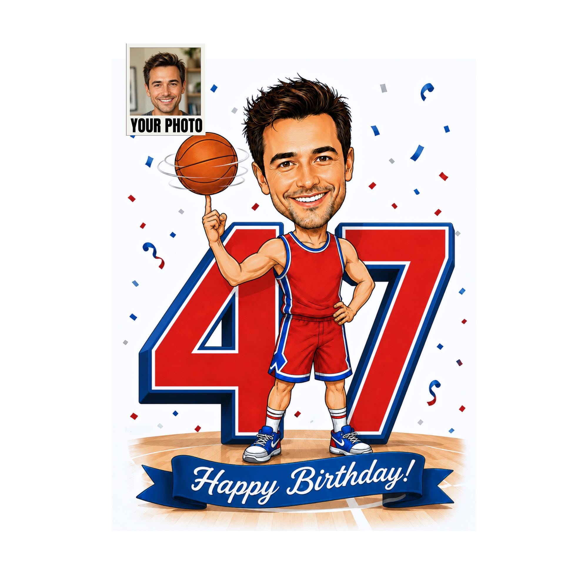 47th Birthday Basketball Cartoon Portrait for Him from photo
