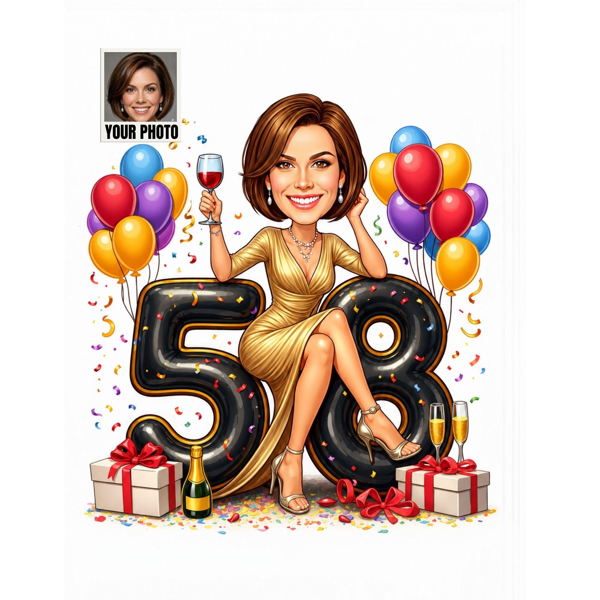 Custom 58th Birthday Caricature from photo