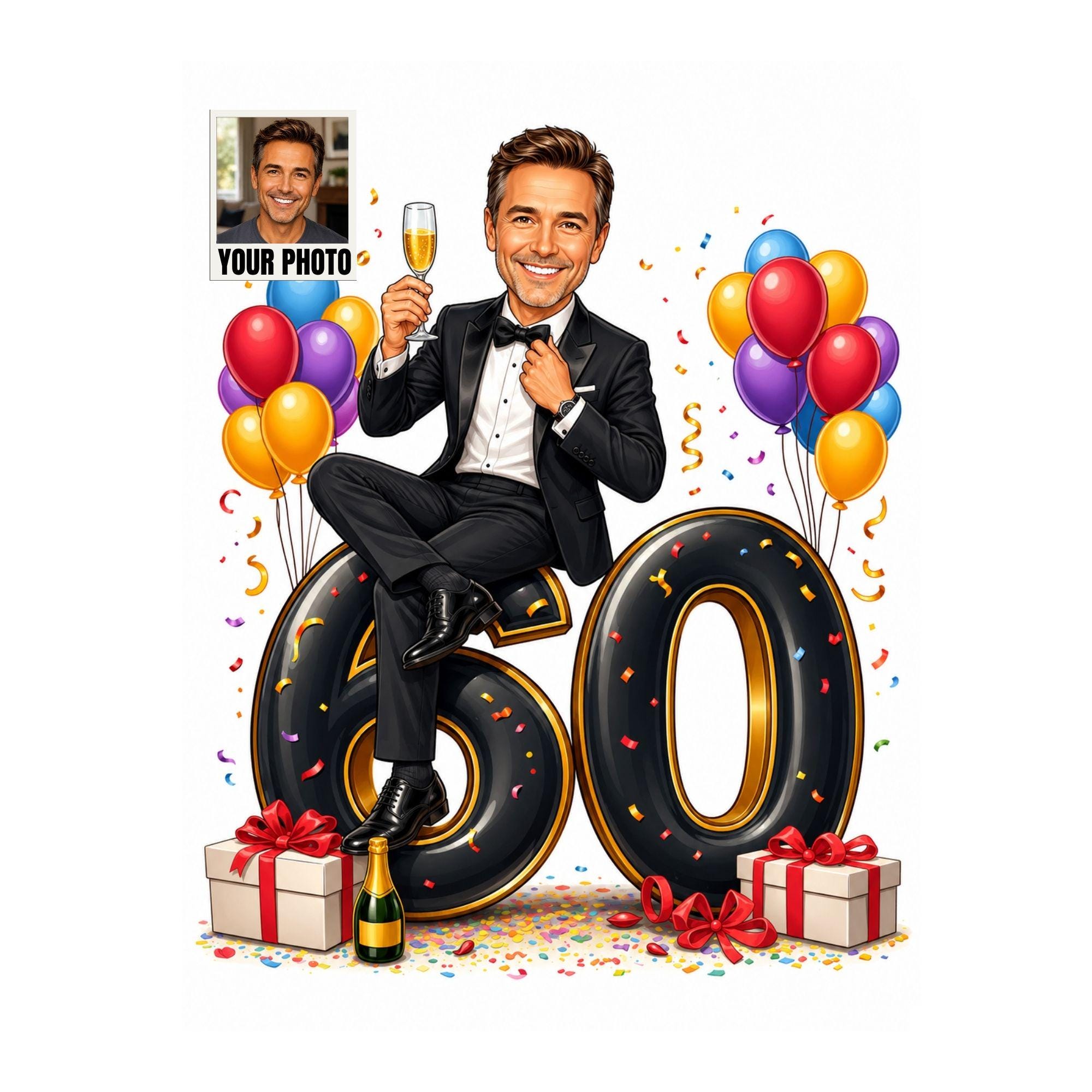 60th Birthday Man Cartoon Portrait from photo