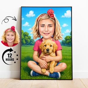 Labrador Girl Cartoon Portrait, Labrador Girl gift, Custom Labrador Girl Caricature from photo, Girl with Dog, Gift for Dog Lover
