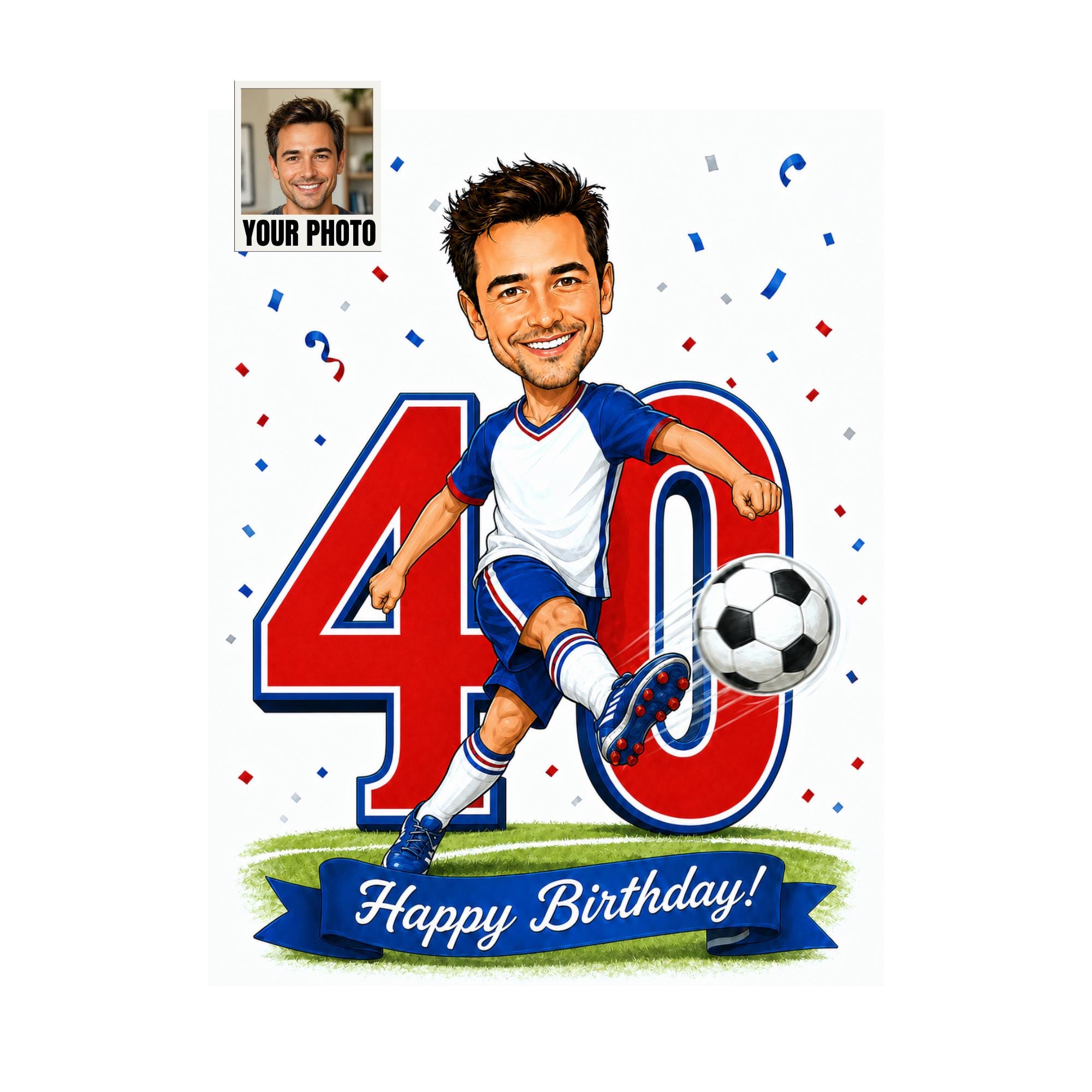 40th Birthday Football Cartoon Portrait for Him from photo