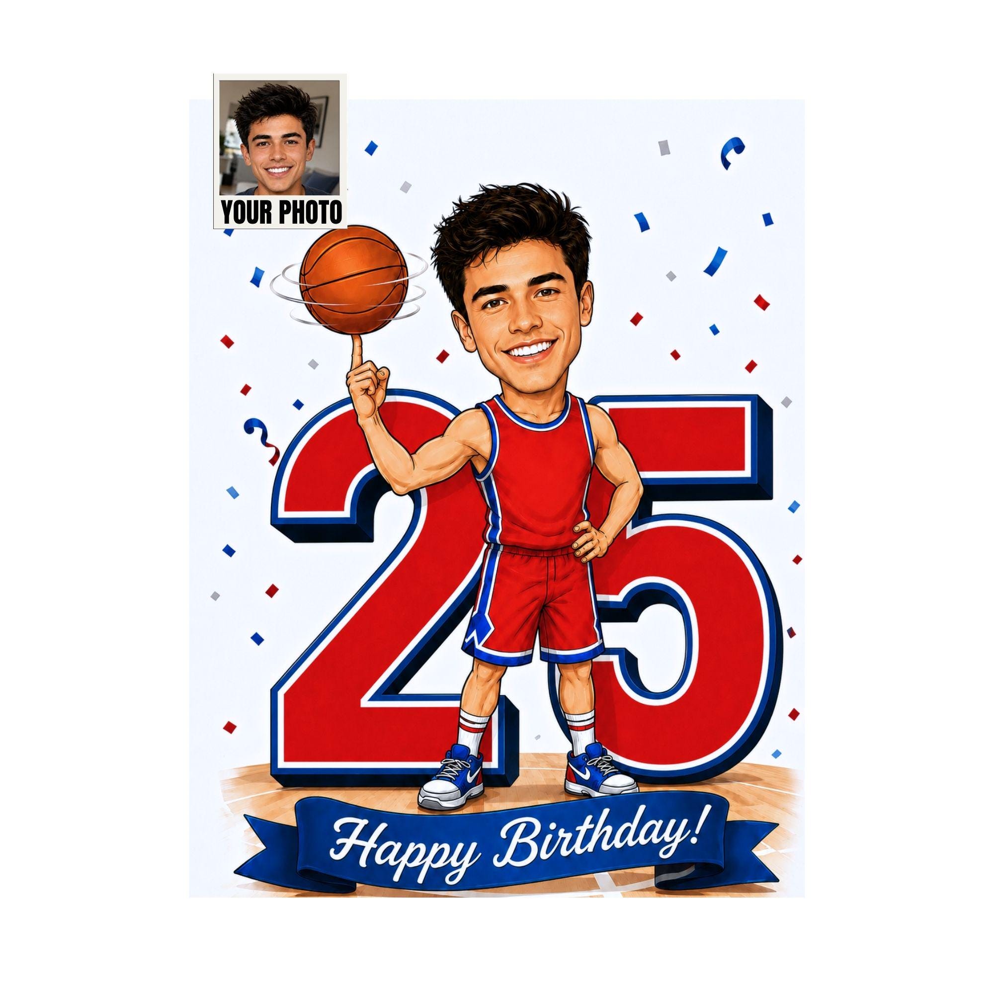 25th Birthday Basketball Cartoon Portrait for Him from photo