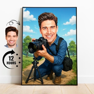 Gift for Photographer, Custom Photographer Caricature from Photo, Funny Photography Portrait, Personalized Photographer Cartoon