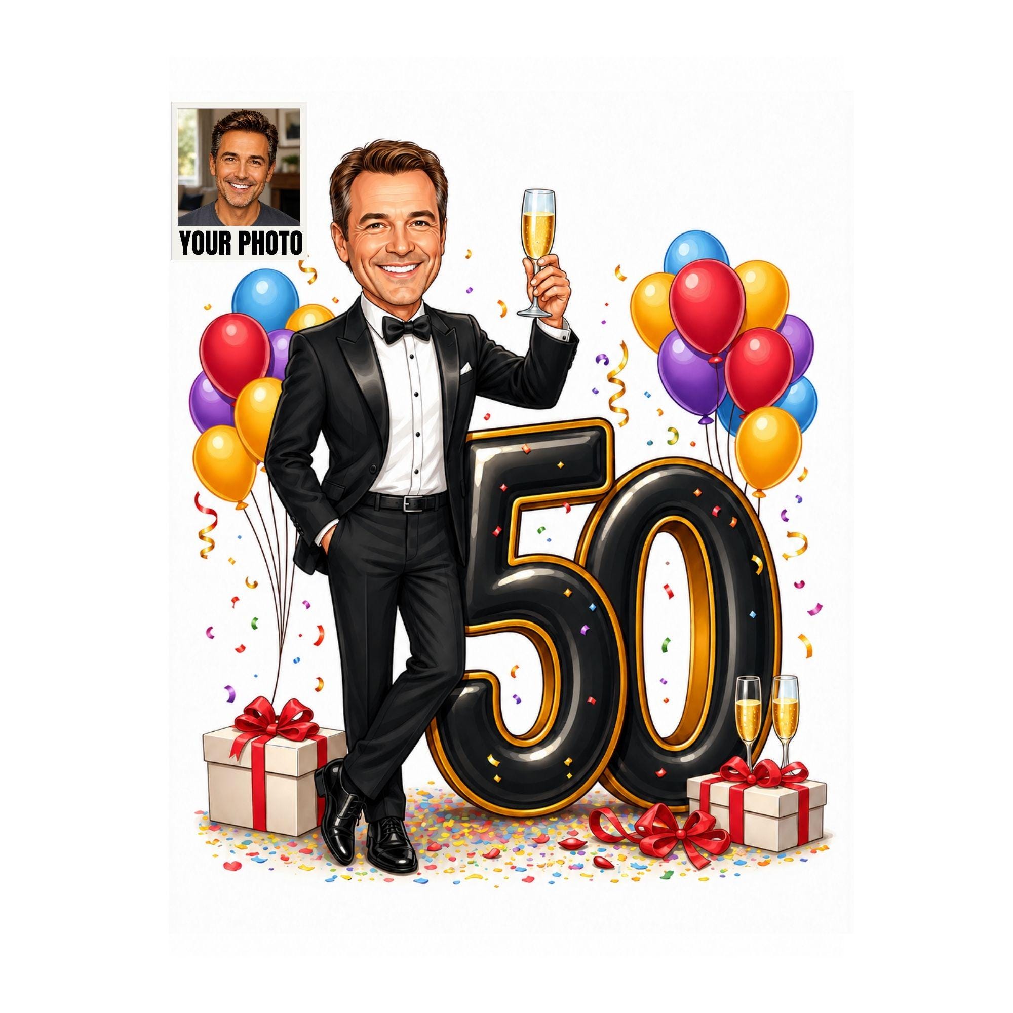 50th Birthday Man Cartoon Portrait from photo
