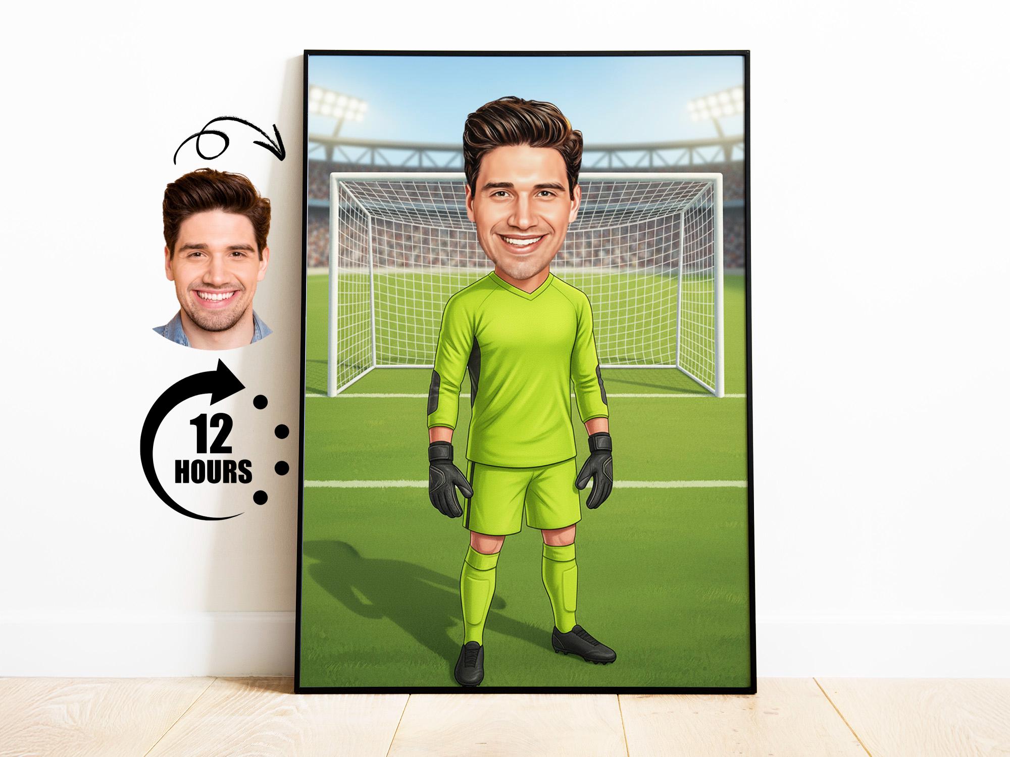 Personalised Goalkeeper Caricature: Custom Football Player Gift from Photo from photo