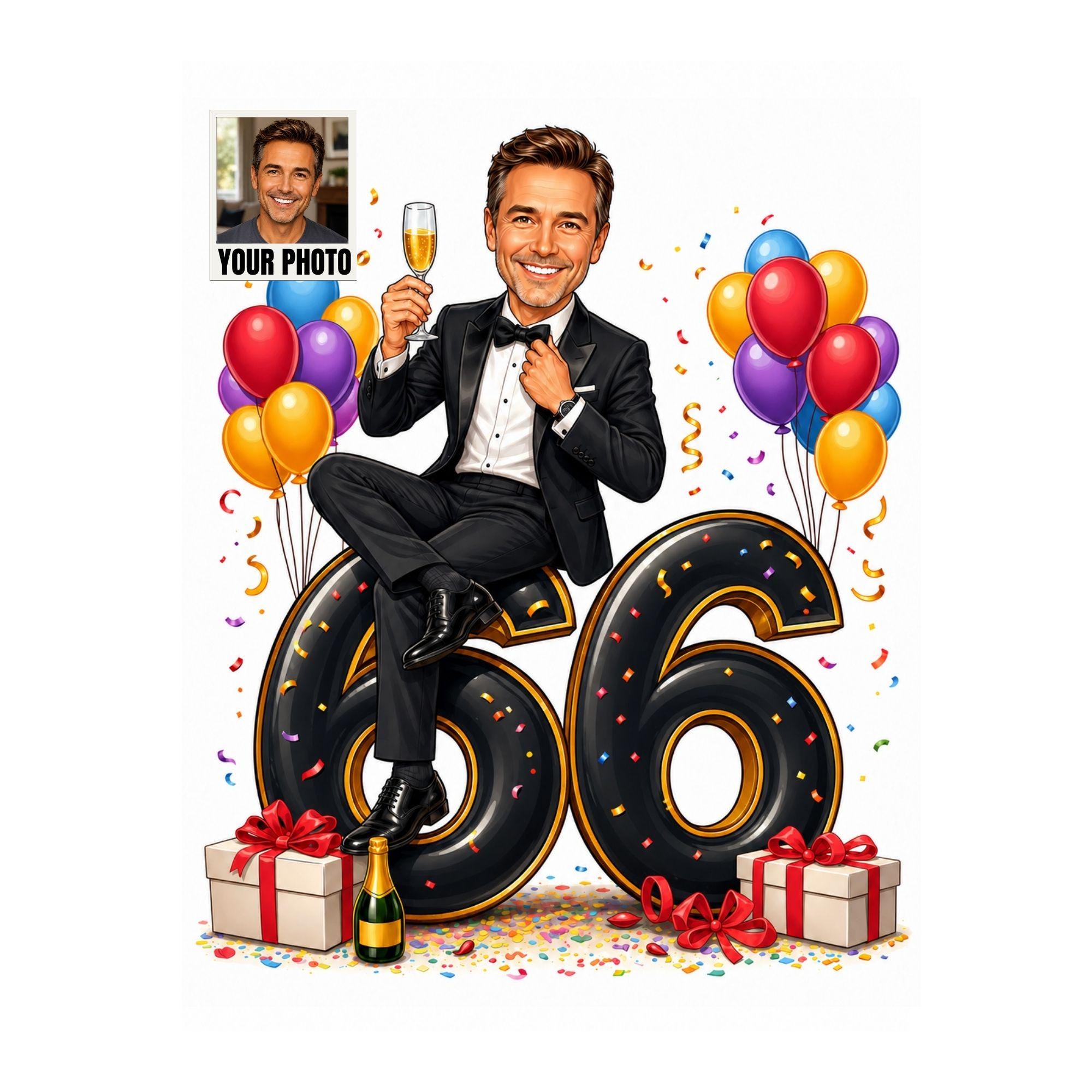66th Birthday Man Cartoon Portrait from photo