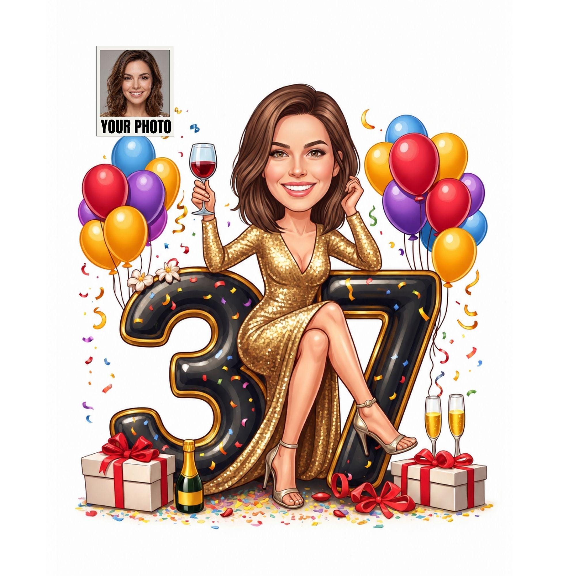 Custom 37th Birthday Caricature from photo
